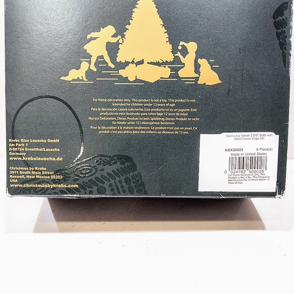 Krebs Christmas Glass Ball Ornaments 8 Pcs  2-5/8" Vanilla Ice Velvet Gold Caps - Picture 8 of 11